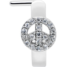 Load image into Gallery viewer, 20G 1/4 Clear Gem Retro Peace Sign Faux Hoop L Shape Nose Ring