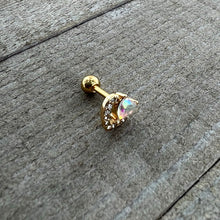 Load image into Gallery viewer, 16G 1/4 Aurora Gem Gold Tone Rococo Heart Cartilage Tragus Earring