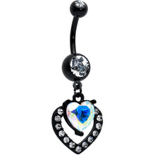 Load image into Gallery viewer, Clear Aurora Gem Black Rococo Heart Dangle Belly Ring