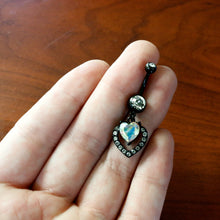 Load image into Gallery viewer, Clear Aurora Gem Black Rococo Heart Dangle Belly Ring