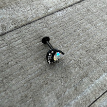 Load image into Gallery viewer, 16G 5/16 Aurora Gem Black Rococo Hearts Labret Monroe Tragus