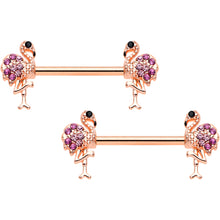 Load image into Gallery viewer, 14G 9/16 Pink Gem Rose Gold Hue Fashion Flamingo Nipple Ring Set