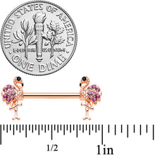 Load image into Gallery viewer, 14G 9/16 Pink Gem Rose Gold Hue Fashion Flamingo Nipple Ring Set