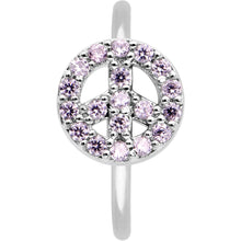 Load image into Gallery viewer, 20G 5/16 Faint Pink Gem Retro Peace Sign Seamless Nose Hoop