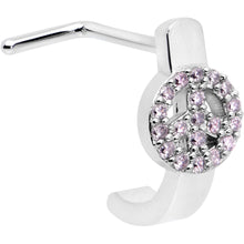 Load image into Gallery viewer, 20G 5/16 Faint Pink Gem Retro Peace Sign Faux Hoop L Shape Nose Ring