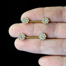 Load image into Gallery viewer, 14G 9/16 Clear Gem Gold Tone Whimsy Flower Barbell Nipple Ring Set