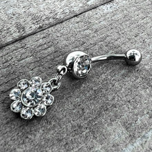 Load image into Gallery viewer, Clear Gem Whimsy Flower Dangle Belly Ring