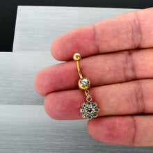 Load image into Gallery viewer, Clear Gem Gold Tone Whimsy Flower Dangle Belly Ring