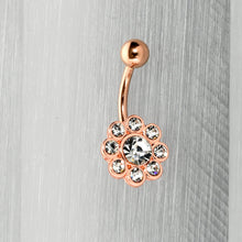 Load image into Gallery viewer, Clear Gem Rose Gold Tone Whimsy Flower Belly Ring