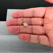 Load image into Gallery viewer, Clear Gem Rose Gold Tone Whimsy Flower Belly Ring