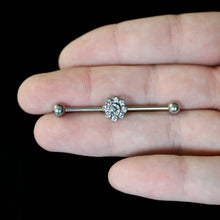 Load image into Gallery viewer, 14G Clear Gem Whimsy Flower Industrial Barbell 38mm