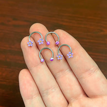 Load image into Gallery viewer, 16G 3/8 Purple Ball Flowers Horseshoe Circular Barbell Set of 4