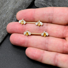 Load image into Gallery viewer, 14G 9/16 Yellow Gem Gold Tone Fashion Bug Barbell Nipple Ring Set