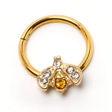 Load image into Gallery viewer, 16G 3/8 Yellow Gem Gold Tone Fashion Winged Bug Hinged Segment Ring