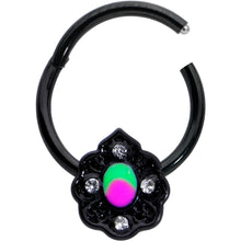 Load image into Gallery viewer, 16G 3/8 Purple Tourmaline Black Lacy Drop Hinged Segment Ring