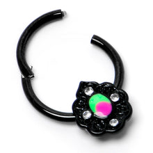 Load image into Gallery viewer, 16G 3/8 Purple Tourmaline Black Lacy Drop Hinged Segment Ring