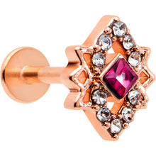 Load image into Gallery viewer, 16G 5/16 Red Gem Rose Gold Tone Octogram Star Labret Monroe Tragus