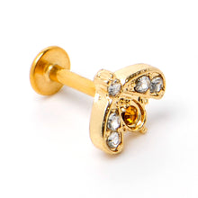 Load image into Gallery viewer, 16G 1/4 White Yellow Gem Gold Tone Fashion Winged Bug Labret