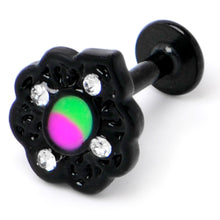 Load image into Gallery viewer, 16G 1/4 CZ Faux Tourmaline Black Lacy Drop Labret