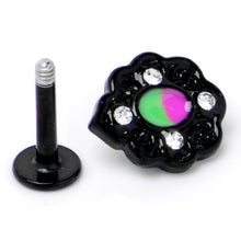 Load image into Gallery viewer, 16G 1/4 CZ Faux Tourmaline Black Lacy Drop Labret