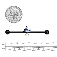 Load image into Gallery viewer, 14G Aurora CZ Gem Black Fleur de Lis Butterfly Industrial Barbell 38mm