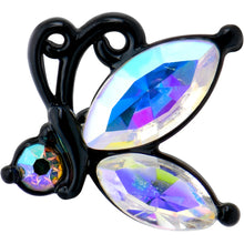 Load image into Gallery viewer, 16G 1/4 Aurora CZ Gem Black Fleur de Lis Butterfly Cartilage Tragus Earring