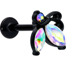 Load image into Gallery viewer, 16G 5/16 Aurora CZ Gem Black Fleur de Lis Butterfly Labret Monroe Tragus