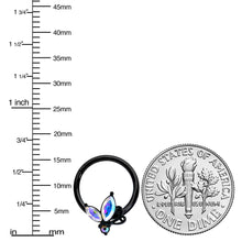 Load image into Gallery viewer, 16G 3/8 Aurora CZ Gem Black Fleur de Lis Butterfly Hinged Segment Ring
