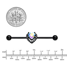 Load image into Gallery viewer, 14G Aurora Clear Gem Black Rococo Heart Industrial Barbell 38mm