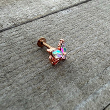 Load image into Gallery viewer, 16G 5/16 Aurora CZ Gem Rosy Tone Fleur de Lis Butterfly Labret Monroe Tragus