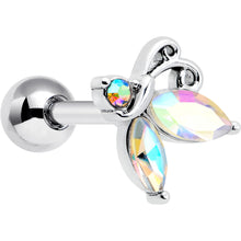 Load image into Gallery viewer, 16G 1/4 Aurora CZ Gem Fleur de Lis Butterfly Cartilage Tragus Earring