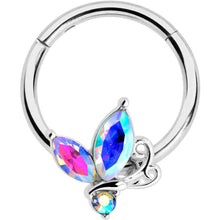 Load image into Gallery viewer, 16G 3/8 Aurora CZ Gem Fleur de Lis Butterfly Hinged Segment Ring