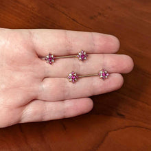 Load image into Gallery viewer, 14G Red Gem Rose Gold Tone Rococo Star Barbell Nipple Ring Set