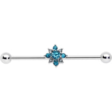 Load image into Gallery viewer, 14G Blue Gem Frosty Snowflake Christmas Industrial Barbell 38mm