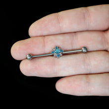 Load image into Gallery viewer, 14G Blue Gem Frosty Snowflake Christmas Industrial Barbell 38mm