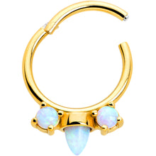 Load image into Gallery viewer, 16G 3/8 White Synthetic Opal Gold Tone Trio Point Hinged Segment Ring
