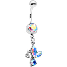 Load image into Gallery viewer, Aurora Gem Fleur de Lis Butterfly Dangle Belly Ring