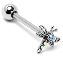 Load image into Gallery viewer, Aurora Gem Ornate Dragonfly Barbell Tongue Ring