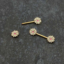 Load image into Gallery viewer, 14G 9/16 Clear Pink Gem Gold Tone Starry Flower Nipple Ring Set