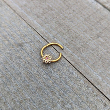 Load image into Gallery viewer, 16G 3/8 Pink Gem Gold Tone Starry Flower Hinged Segment Ring