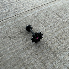 Load image into Gallery viewer, 16G 1/4 Pink Gem Black Midnight Flower Cartilage Tragus Earring