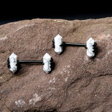 Load image into Gallery viewer, 14G 9/16 White Howlite Black Claw Barbell Nipple Ring Set