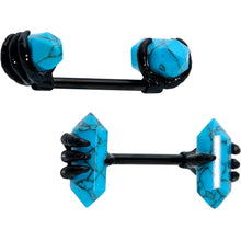 Load image into Gallery viewer, 14G 9/16 Blue Turquoise Black Claw Barbell Nipple Ring Set