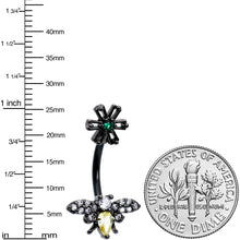 Load image into Gallery viewer, Yellow Clear Green Gem Black Butterfly Flower Double Mount Belly Ring