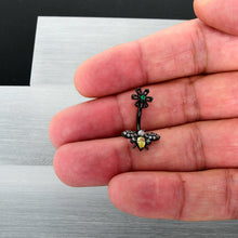 Load image into Gallery viewer, Yellow Clear Green Gem Black Butterfly Flower Double Mount Belly Ring