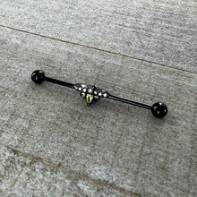 Load image into Gallery viewer, 14G Yellow Clear Gem Black Butterfly Industrial Barbell 38mm