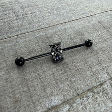 Load image into Gallery viewer, 14G Purple Gem Black Gothic Hourglass Industrial Barbell 38mm