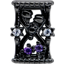Load image into Gallery viewer, 20G 1/4 Purple Clear Gem Black Gothic Hourglass Nose Bone