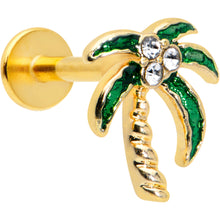 Load image into Gallery viewer, 16G 1/4 Clear Gem Gold Tone Palm Tree Style Labret