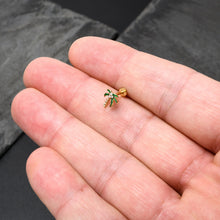 Load image into Gallery viewer, 16G 1/4 Clear Gem Gold Tone Palm Tree Style Labret
